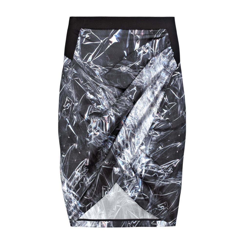 Helmut Lang | Cellophane Print Draped Silk Skirt